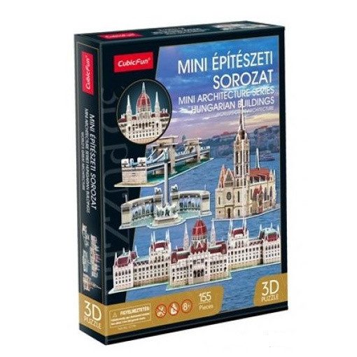 3D puzzle: Famous Hungarian Buildings - Parliament, Chain bridge, Heroes Square, Matthias Church - CubicFun building models